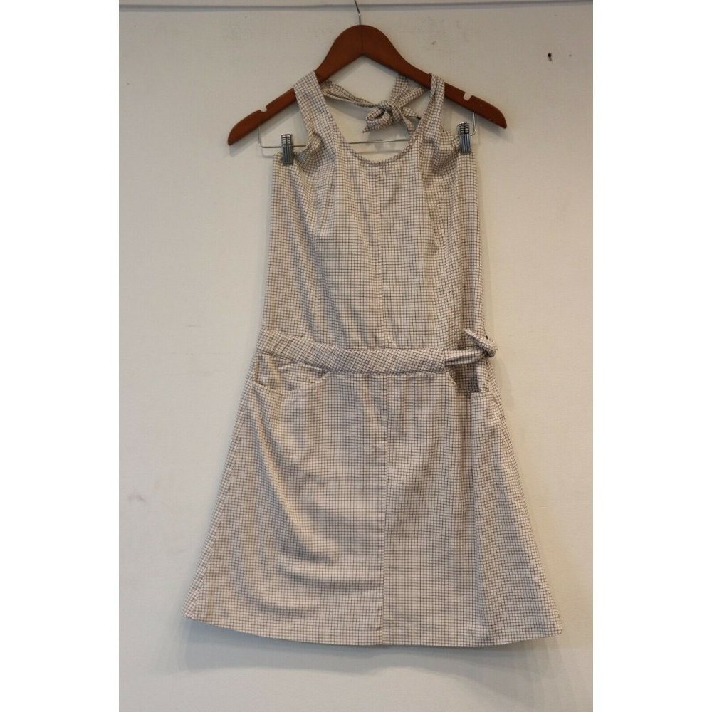 A.P.C. Womens Small Ivory Halter Dress Drawstring Waist Twill Grid Mini